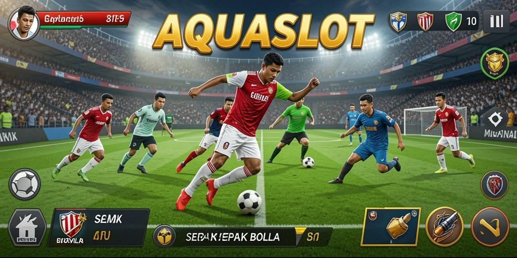 Tampilan gameplay AQUASLOT yang memukau dan penuh aksi sepak bola.