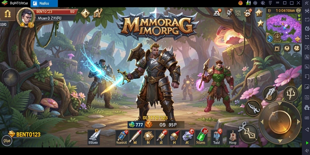 Screenshot gameplay BENTO123 menampilkan pertarungan epik dalam dunia fantasy.