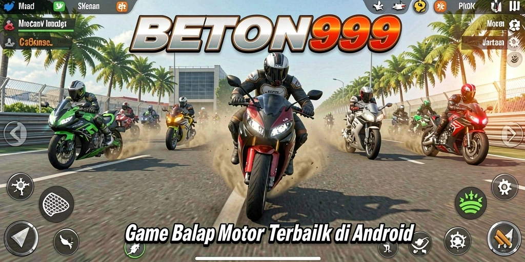 Screenshot BETON999 menampilkan aksi balap motor yang mendebarkan.