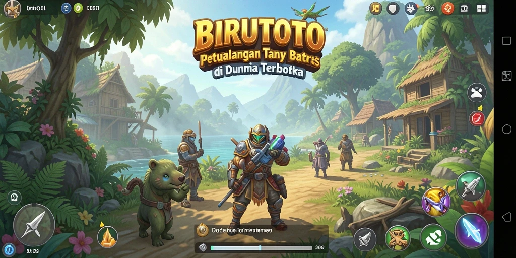 Screenshot gameplay BIRUTOTO menampilkan petualangan di dunia terbuka.