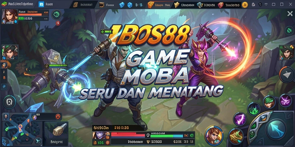 Gameplay seru di BOS88 dengan pertarungan MOBA yang intens.