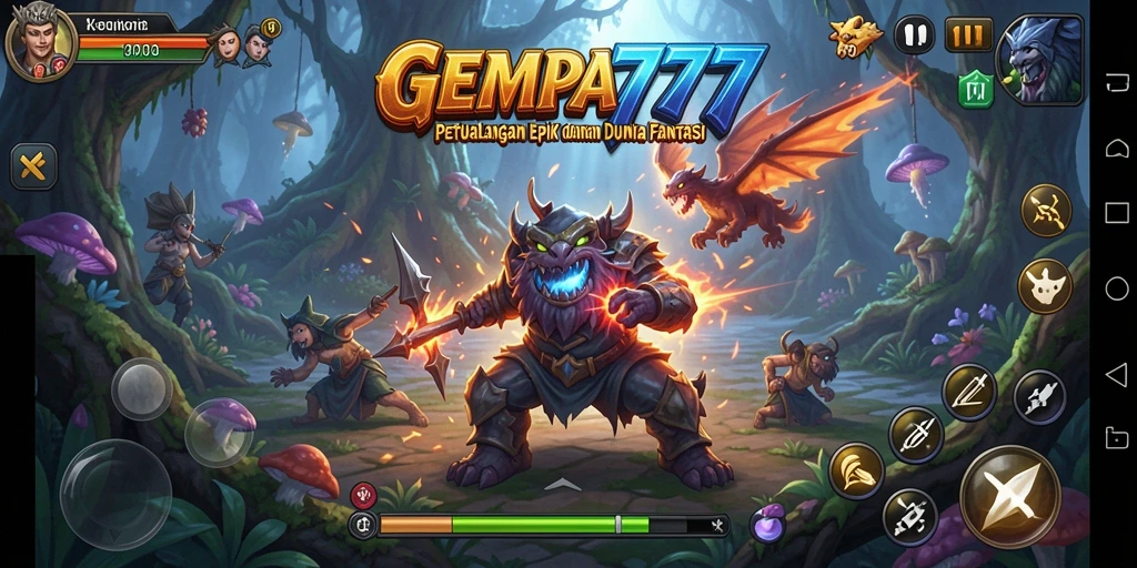 Screenshot GEMPA777 menunjukkan pertarungan epik dan karakter yang menakjubkan.