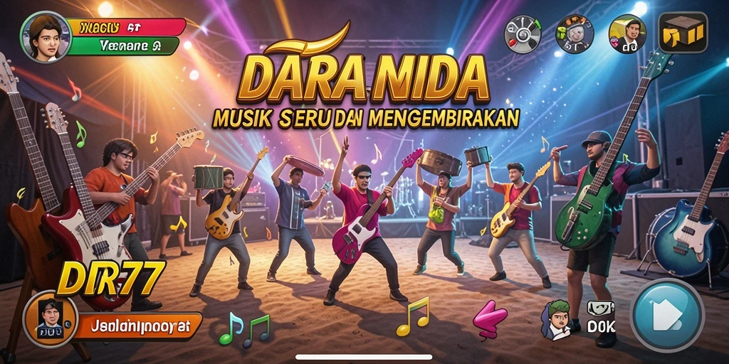 Screenshot utama IDR77 menampilkan gameplay musik yang menarik.