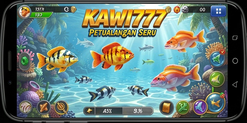 Gameplay seru KAWI777 saat menembak ikan di laut.