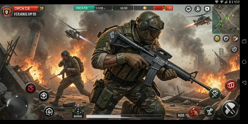 Tampilan gameplay yang menegangkan dalam ORCA128.