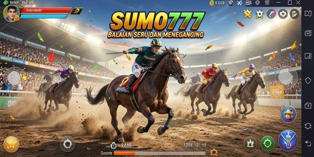 Tampilan gameplay seru di jalur balap SUMO777 dengan mobil cepat.