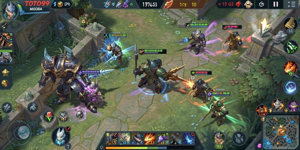 Screenshot utama TOTO99 menampilkan pertarungan MOBA yang seru dan strategis.