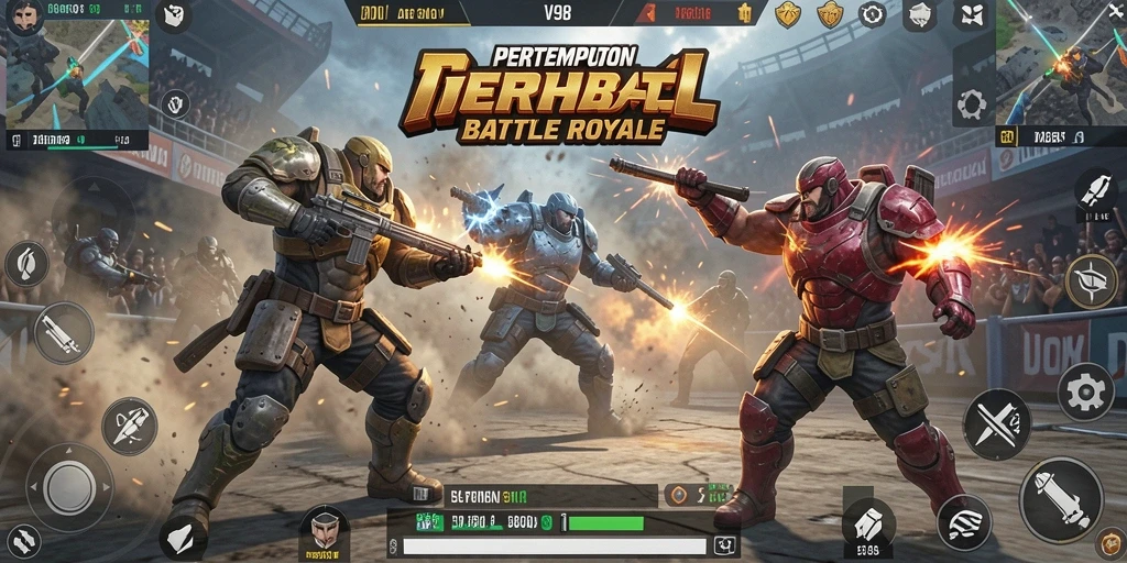 Tampilan menarik gameplay Battle Royale di V98 dengan aksi seru.