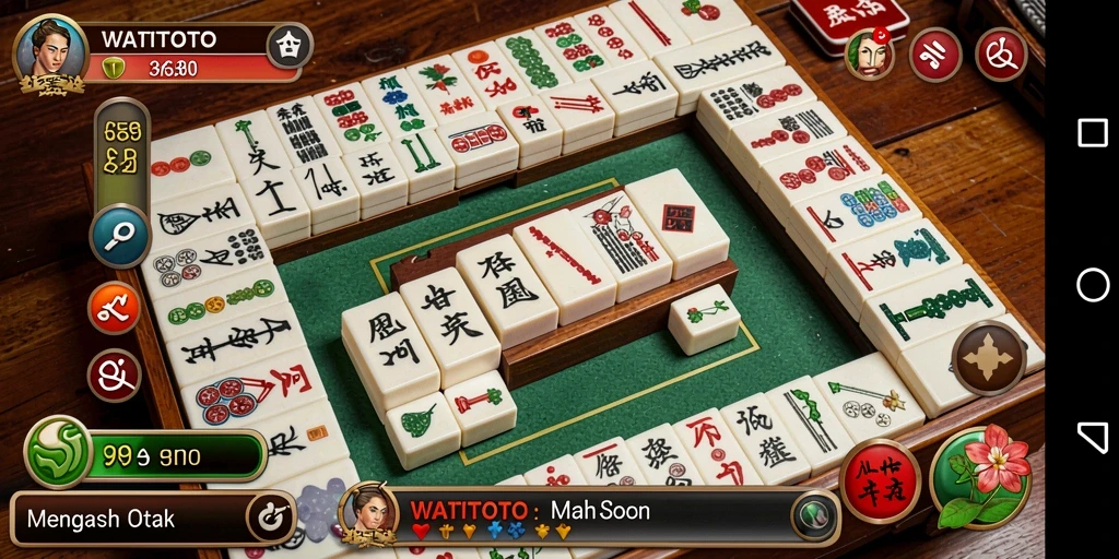 Screenshot WATITOTO menampilkan gameplay Mahjong yang menarik.